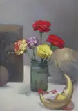 Over the moon’ Still life with flowers Signed and dated 97 Oil on canvas 51 x 35.5cm ++In good condition by Bohuslav Barlow, Oil on canvas, offered Dec 2018