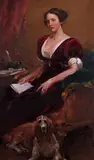 Portrait of Mrs Elizabeth Inchbald seated with her dogSigned with by Henri Jacobs, Oil on canvas, sold Dec 2018