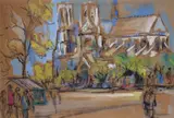 A view of Notre Dame ParisSignedPen ink and by Gladys Mccabe, Pen ink and watercolour on buff paper, sold Dec 2018