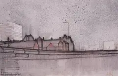 Albion Street ManchesterSigned with initials and titled by Larry Wakefield, Mixed media, sold Dec 2018