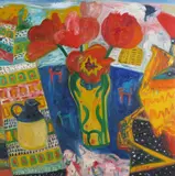 Red tulipsSigned also titled and dated 94 versoOil on by John Bellany, Oil on canvas, sold Dec 2018