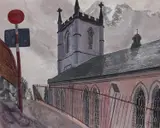 Ironbridge ChurchSigned and dated 1956Pen ink and watercolour46 by Edward Bawden, 1956, Pen ink and watercolour, sold Dec 2018