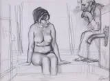 In the bathroom by Geliy Korzhev, pencil, sold Dec 2018