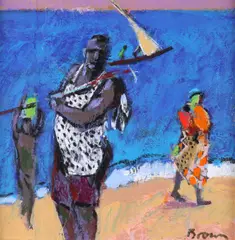 Daily tasks on the beachSigned also by John Brown, 2003, Oil on board, offered Dec 2018