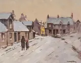 Main Street Newton MearnsSigned also by Harold Storey, Oil on board, sold Dec 2018