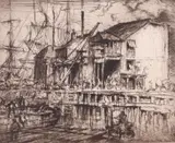 Kings Lynn; Strand on the Green Chiswick; Two untitled Four two signed and titled All etchings unframed 13 x 16cm and smaller (4) by Frank Brangwyn, print (other), offered Dec 2018