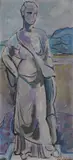 Classical statue on the edge of a lakeSigned and dedicated For Jim by Edward Wolfe, Oil on board, sold Dec 2018