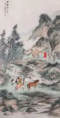 EIGHT HORSES OF MU WANG A Chinese watercolour painting by Puzuo, watercolour, sold Nov 2018