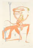 One plate, from Quevedo's Vision by Salvador Dalí, Drypoint etching with stencil printed in colours, 1975, on Arches, sold Oct 2014