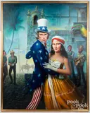 of Uncle Sam and Mona Lisa by Fernando de Jesus Oliveira, oil on canvas, sold Oct 2021