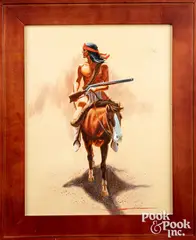 of a Native American Indian warrior by John Cox, oil on panel, offered Oct 2021