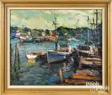 harbor scene by Robert Charles Gruppe, oil on canvas, sold Oct 2021