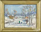winter landscape titled Saturday-Dec. New Hope by Christopher Willett, oil on board, sold Oct 2021