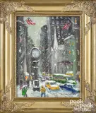titled 5th Ave. New York by Christopher Willett, oil on board, sold Oct 2021