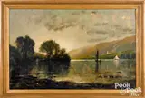 mountain landscape with lake and sailboats by Edmund Darch Lewis, oil on canvas, offered Oct 2021