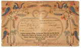 FOLK ART FRAKTUR BIRTH AND BAPTISMAL CERTIFICATE by Peter Bernhart, watercolor and ink on a partially printed paper form, sold Nov 2022