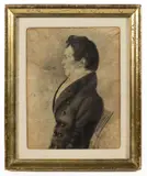 ATTRIBUTED, FOLK ART PORTRAIT by Silon Amos Henkel, charcoal and pencil on paper, sold Nov 2022