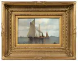 ATTRIBUTED, NEW YORK HARBOR SCENE by Edward Moran, oil on board, sold Nov 2022