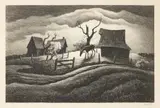 RAINY DAY LITHOGRAPH by Thomas Hart Benton, pencil signed lower right ", sold Nov 2022