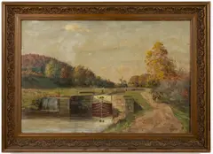 LANDSCAPE WITH CANAL by Adam Lehr, oil on canvas, sold Nov 2022