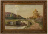 LANDSCAPE WITH CANAL by Adam Lehr, oil on canvas, sold Nov 2022