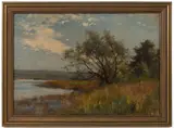 LANDSCAPE PAINTING by John Douglas Woodward, oil on academy board, sold Nov 2022