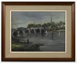 THE OLD COVERED BRIDGE / SCHENECTADY, N.Y. PAINTING by Helen C. Beers, oil on board, sold Nov 2022