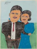 S.L. JONES (WEST VIRGINIA, 1901-1997) OUTSIDER ART DOUBLE PORTRAIT by Shields Landon, mixed media on paper, sold Nov 2022