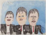 S.L. JONES (WEST VIRGINIA, 1901-1997) OUTSIDER ART TRIPLE PORTRAIT by Shields Landon, mixed media on paper, sold Nov 2022