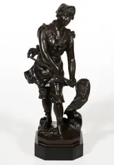 Untitled by Sylvain Kinsburger, BRONZE STATUE, depicting a figure holding a fishing net, signed ", sold Oct 2022