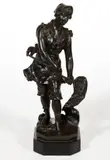 Untitled by Sylvain Kinsburger, BRONZE STATUE, depicting a figure holding a fishing net, signed ", sold Oct 2022