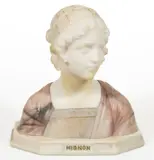 Untitled by Giuseppe Bessi, CARVED MARBLE AND ALABASTER BUST OF A WOMAN, titled on base front ", sold Oct 2022