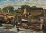 HARBOR SCENE by Roger Deering, oil on canvas, sold Oct 2022