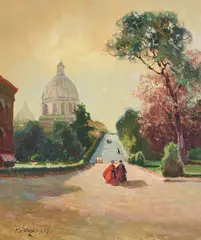 Path To Cathedral by Ludwig Gschossmann, oil on canvas (unstretched), sold Feb 2021