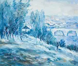 Snow Bridge by David Krayem, oil on canvas (unstretched), sold Feb 2021