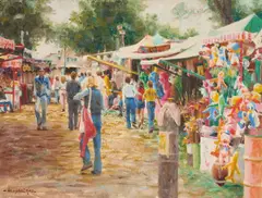 Holiday Fair Grounds by Wendell Hall, oil on canvas (unstretched), sold Feb 2021