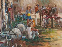 Trotters by Wendell Hall, oil on canvas (unstretched), sold Feb 2021