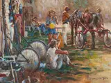 Trotters by Wendell Hall, oil on canvas (unstretched), sold Feb 2021
