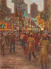 Christmas Lights by Wendell Hall, oil on canvas (unstretched), sold Feb 2021