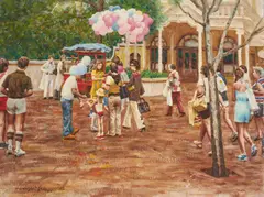Pink Balloons by Wendell Hall, oil on canvas (unstretched), sold Feb 2021