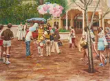 Pink Balloons by Wendell Hall, oil on canvas (unstretched), sold Feb 2021