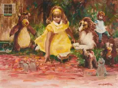 Tea with Friends by Wendell Hall, oil on canvas (unstretched), sold Feb 2021
