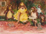 Tea with Friends by Wendell Hall, oil on canvas (unstretched), sold Feb 2021