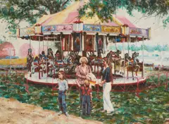 Carousel Ride by Wendell Hall, oil on canvas (unstretched), sold Feb 2021