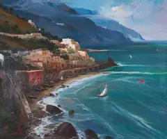First Sail Out by Claudio Simonetti, oil on canvas (unstretched), sold Feb 2021