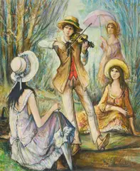 The Violinist by Jacques Lalande, 1980, oil on canvas (unstretched), sold Feb 2021