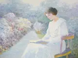 Moment of Serenity in the Garden by Lawrence, oil on canvas (unstretched), sold Feb 2021