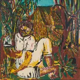 Sweet Sweat by Roberto Juarez, 1983, woodcut, sold Mar 2021