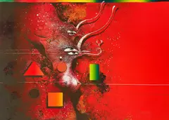 Untitled (Red geometric) by Ardy Strüwer, lithograph, sold Mar 2021