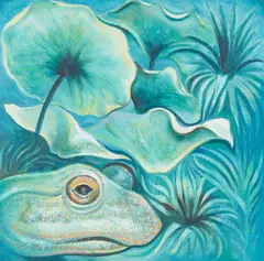 Pond by Lowell Nesbitt, 1985, oil on canvas, sold Apr 2021
